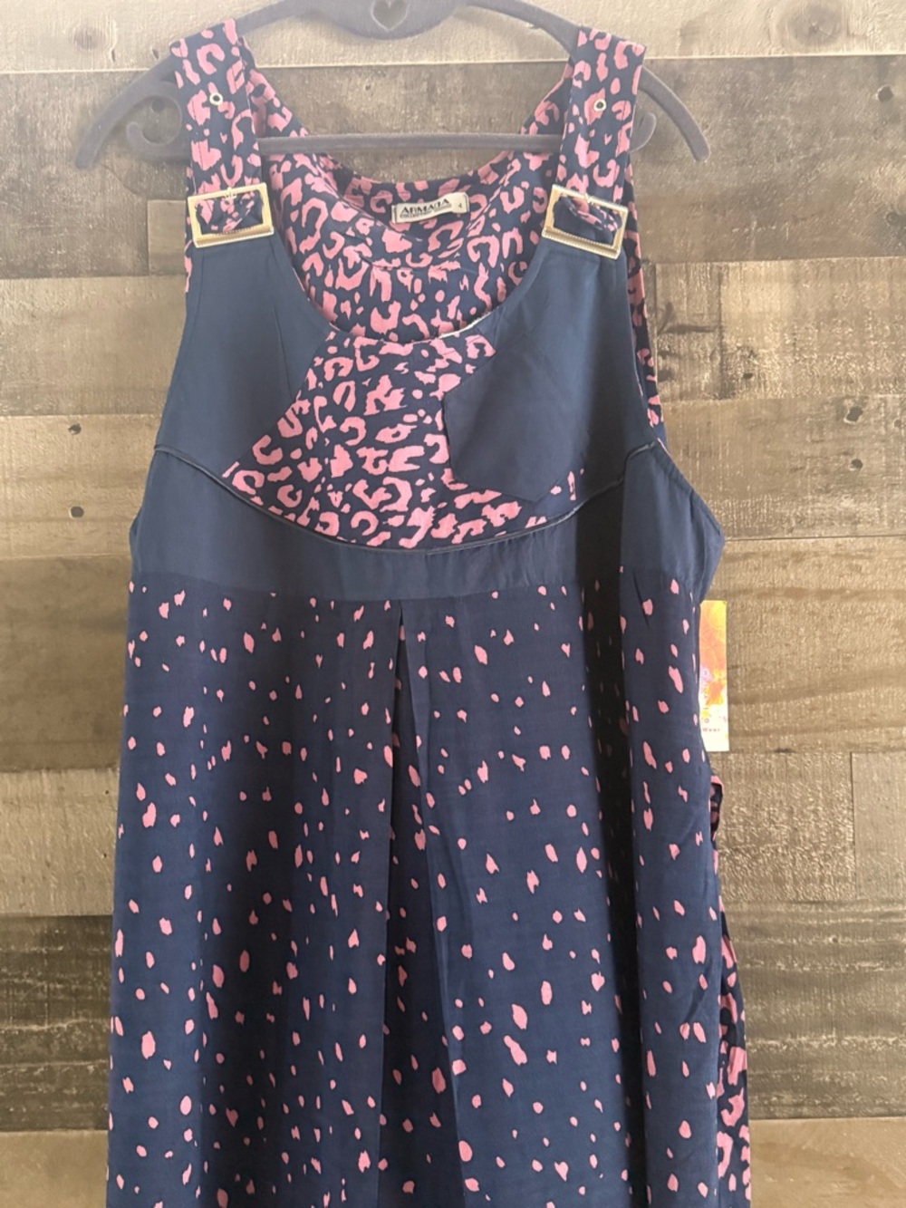 Sleeveless Navy Maxi Dress with Pink Print - Picture 6 of 10